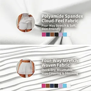 Women's breathable white sports set featuring yoga shorts and moisture-wicking pleated skirt
