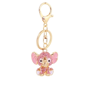 Pink rhinestone elephant keychain with gold lobster clasp for women bag charm accessory