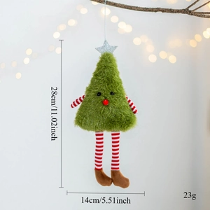 Detail of plush Christmas tree hanging ornament with dimensions 28x14cm and soft texture