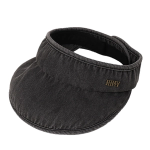 Retro denim sun visor hat in vintage black with gold JHMY logo and wide brim