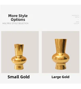 Detail view of small and large luxury golden electroplated ceramic gourd vases