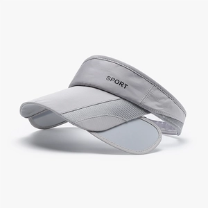 Gray sun visor hat with breathable mesh and black SPORT text for golf and outdoor sports