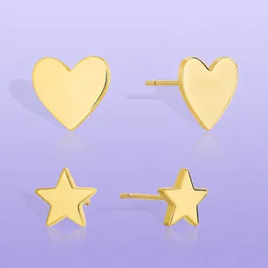 Minimalist Geometric Heart And Star Stud Earrings 18K Gold Plated Copper Elegant Chic Fashion Jewelry For Women