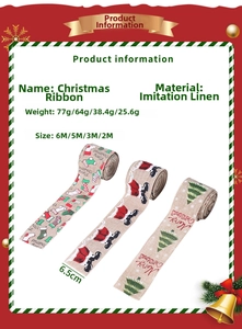 Ruban de Noël de 6,5 cm en imitation lin avec motifs de Père Noël et d'arbres festifs