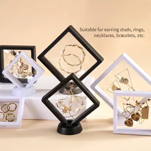 Floating jewelry display case with elastic PE film for rings and necklaces