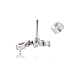 Titanium steel butterfly screw back earring with pink and white zircon stones on white base