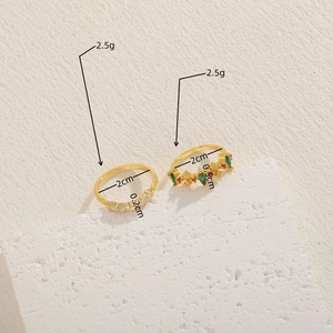 Elegant 14K gold plated geometric ring set with colorful zircons on white stone base