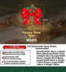 Size guide for red bow Christmas static stickers available in various dimensions