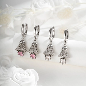 Hollow Bell Pendant Cartilage Hoop Earrings Titanium Steel Copper Zircon Sweet Dangle Piercing Jewelry For Women