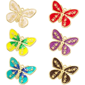 Butterfly Pendant Copper Enamel With Gold Flower Pattern For DIY Jewelry Making Accessories Sweet Style