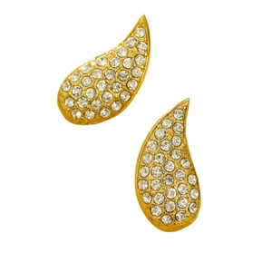 Luxurious gold teardrop stud earrings with sparkling white cubic zirconia crystals