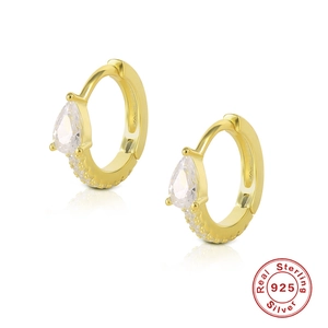 Elegant 18K gold-plated 925 sterling silver hoop earrings with pear-cut drop crystals