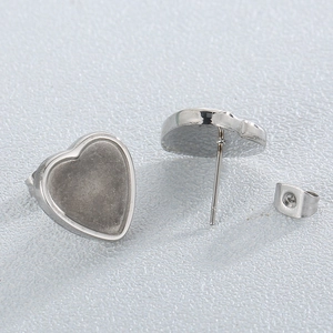 Composants de base pour boucles d'oreilles cœur en acier inoxydable argenté pour bijoux