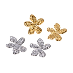Flower petal stud earrings in 18k gold and silver plating with hammered metal texture