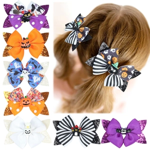 Kids Halloween Hair Bows Glitter Sequin Alligator Clips Pumpkin Spider Ghost For Girls Party Costume Accessories