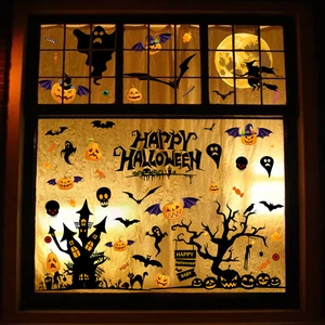 Halloween window stickers set featuring pumpkins, bats and ghosts silhouette decorations