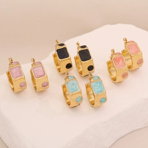 Irregular Geometric Hoop Earrings Stainless Steel Gold Plated Enamel Colorful Retro Trendy Fashion Jewelry For Women