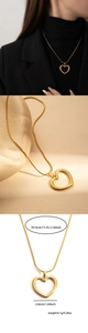 Détails du collier pendentif cœur doré avec dimensions et photo portée par un mannequin
