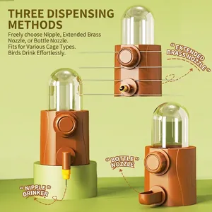 Hanging automatic bird water dispenser with three interchangeable nozzle attachment styles