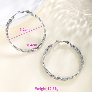 Detailed view of silver chain texture hoop earrings with 5.2cm diameter measurement