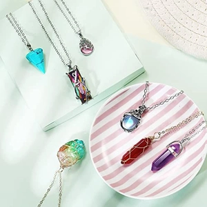 14pc set of vintage moonstone necklaces with bohemian natural crystal pendants