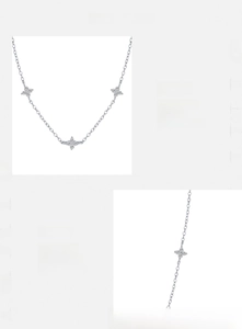 Macro detail of S925 sterling silver necklace showing 5A cubic zirconia stones and fine chain