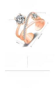 Detailed size chart for the rose gold crossover ring with 19 sparkling stones