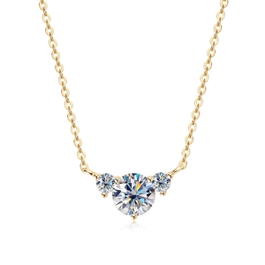Exquisite gold heart moissanite necklace featuring a classic three-stone pendant design