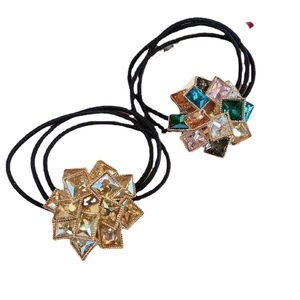 Elegant high-elastic hair ties with colorful square-cut crystals and gold metal edges