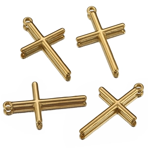 Polished gold stainless steel cross pendants with smooth finish and top hanging loops