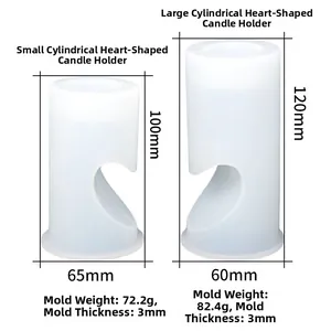 Macro view of cylindrical heart candle holder silicone molds with detailed size parameters