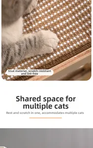 Detail of durable sisal scratching mat on solid wood cat lounger for multi-cat use