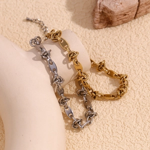 Minimalist Stainless Steel Anklet For Women 14K Gold Plated Pig Nose Coffee Bean Knot Link Chain Adjustable Jewelry