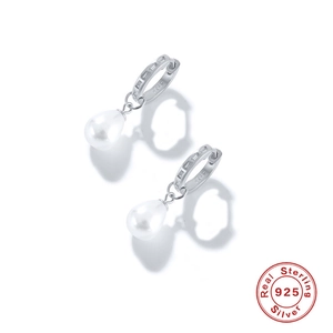 Elegant S925 sterling silver hoop earrings with zircon stones and teardrop pearls
