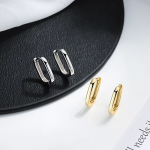 Orecchini a cerchio ovali geometrici in argento sterling S925 nelle finiture argento e oro