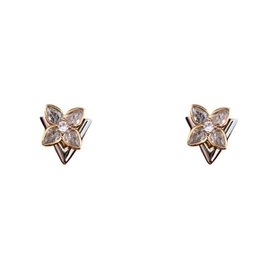 Elegant silver needle flower earrings with sparkling zircon crystals in a geometric design