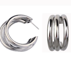 Minimalist silver S925 needle three-layer tiered C-shape hoop earrings in metal finish