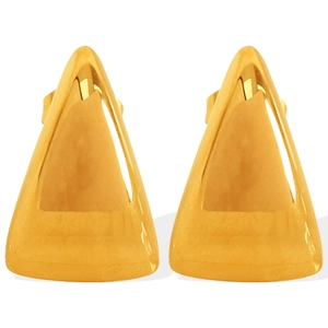 Minimalist geometric triangle stud earrings in gold finish with metallic texture
