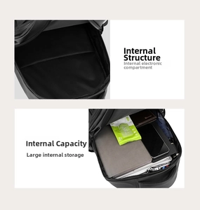 Detailed view of the laptop compartment and large internal capacity of the black backpack