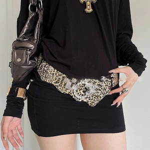 Ceinture large à imprimé léopard et strass brillants pour un look de mode Y2K chic
