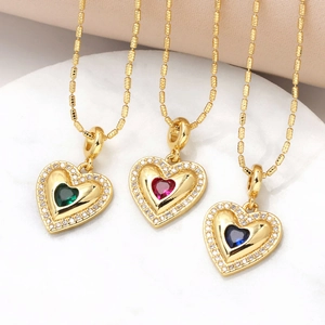 Fashion Women Heart Pendant Necklace Copper Zirconia Gold Plated Simple Heart Shaped Jewelry For Daily Dating Party Gift