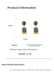 Spécifications de taille pour boucles d'oreilles vintage carrées bleues et dorées