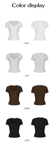 Vertikale Farbanzeige der gerippten Damen-T-Shirts mit U-Ausschnitt in vier Farben