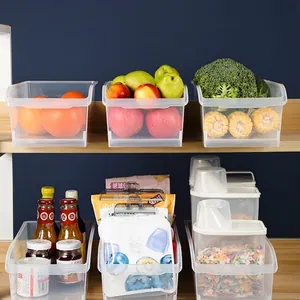 Transparent plastic kitchen storage bin organizer for fridge and pantry organization