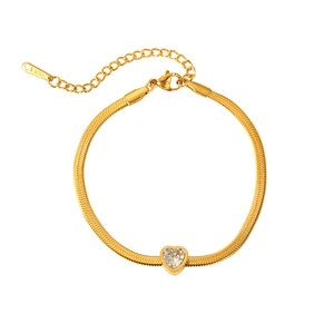 18k gold plated stainless steel snake chain bracelet with heart-shaped zircon pendant