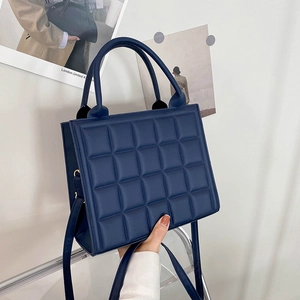 Vertical Quilted Square Shoulder Bag PU Leather Rhombic Embroidery Handbag Crossbody For Women Retro Fashion Solid Color