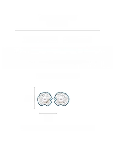 Detailed view of flower-shaped stud earrings with blue enamel and faux pearls, 2cm x 2cm