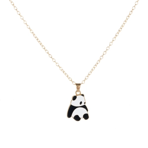 Cute cartoon panda pendant necklace in black and white with a fine golden chain for kids