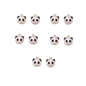 Set of 10 enamel panda head charms with golden frames for DIY jewelry making