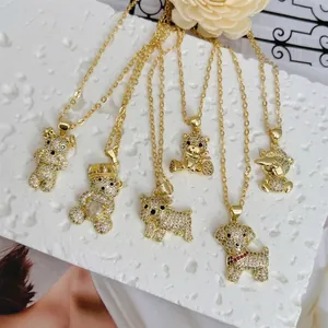 18K gold plated animal series necklaces with sparkling zircon bears and dogs